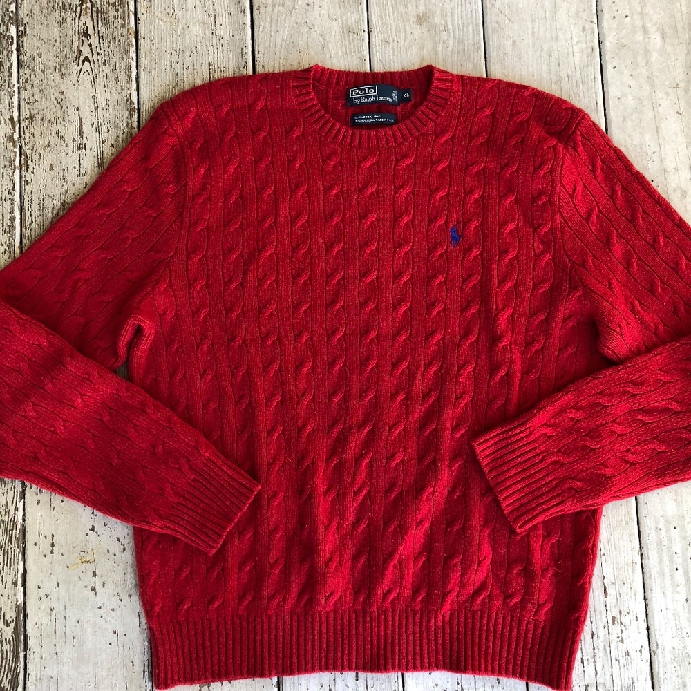 POLO Ralph Lauren merino/angora red cable sweater - Picture 7 of 8